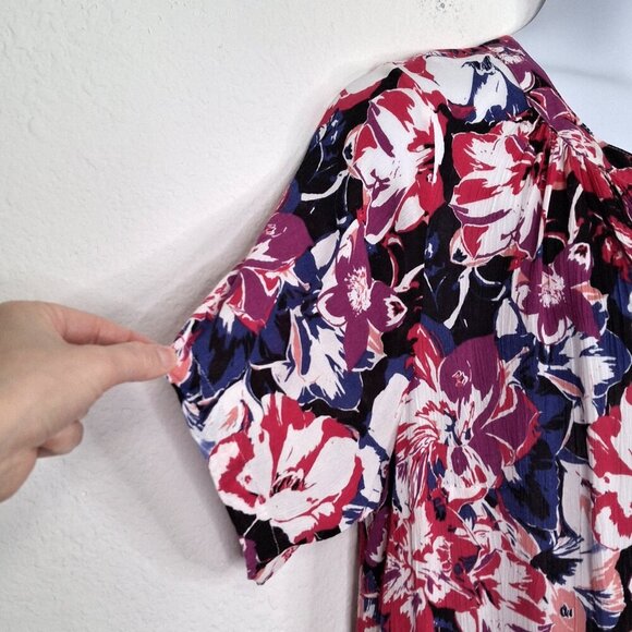 Roamans Floral Tunic Blouse Sz 18W Button Down Colorful Whimsigoth Boho Beach - Picture 5 of 14